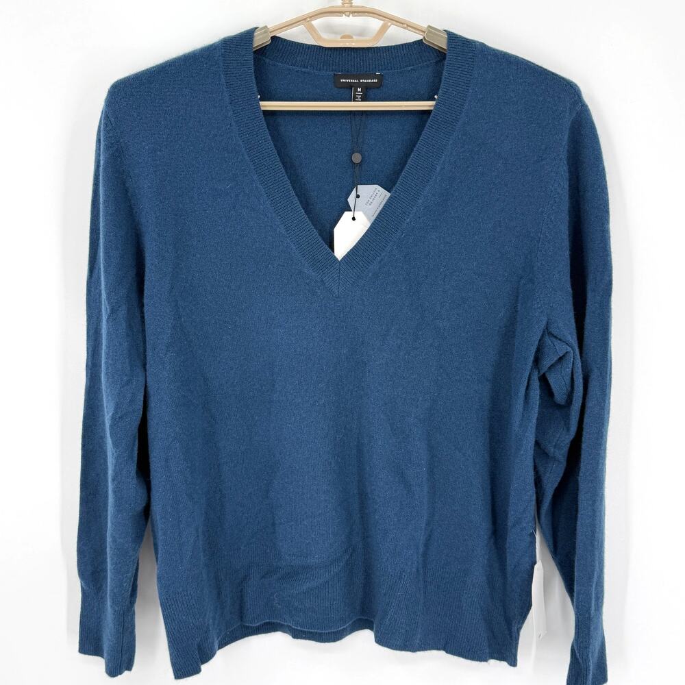 Universal Standard 100% Cashmere V Neck Sweater Ocean Swell Size M 18/20 NWT